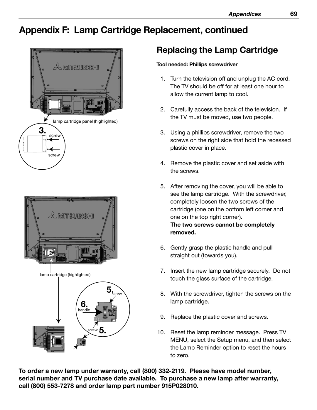 Mitsubishi Electronics WD-52526 manual 3FQMBDJOHUIF-BNQ$BSUSJEHF 