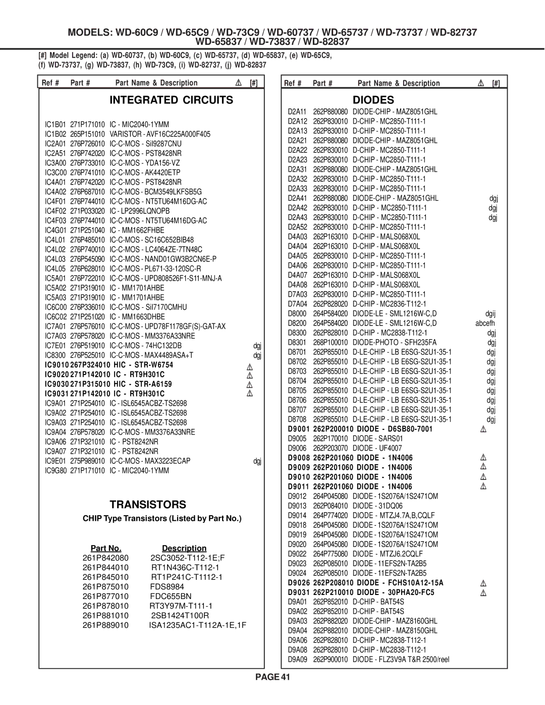 Mitsubishi Electronics WD-73837, WD-52527, WD-73737, WD-65737, WD-65C9, WD-60737 Integrated Circuits, Transistors, Diodes 