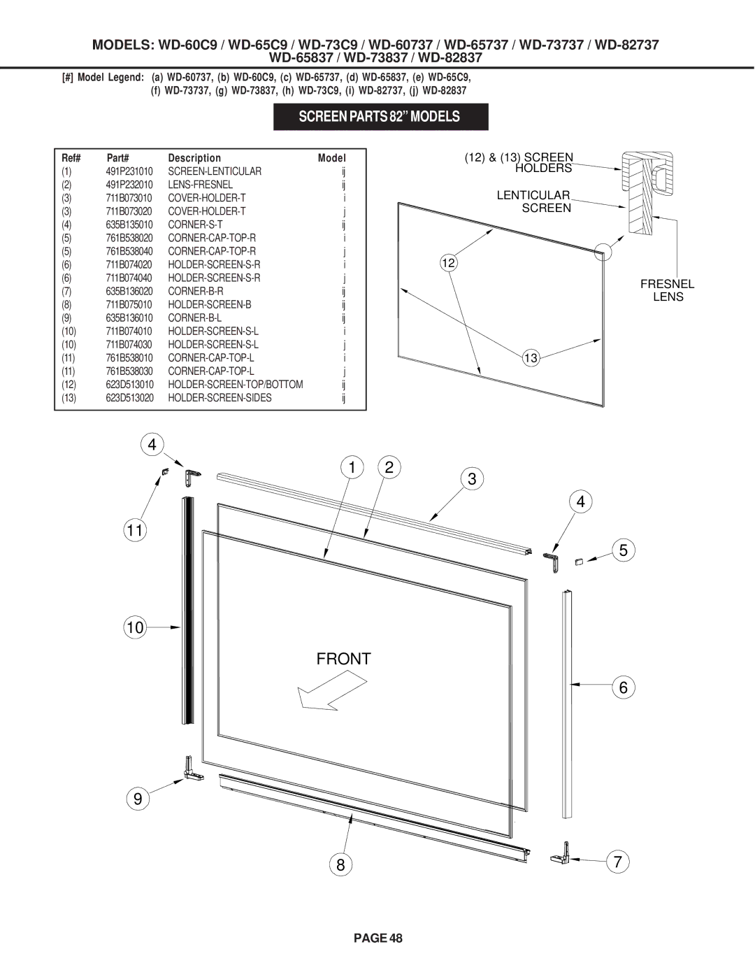 Mitsubishi Electronics WD-73C9, WD-52527, WD-73837, WD-73737, WD-65737, WD-65C9, WD-60737, WD-65837, WD-82737, WD-82837 Front 