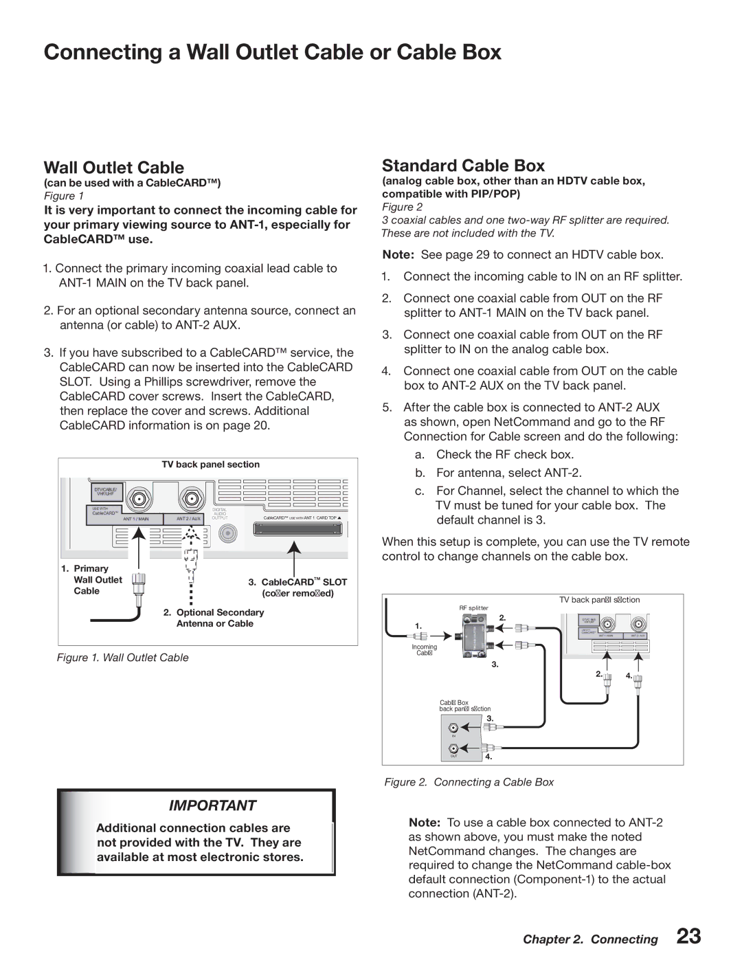 Mitsubishi Electronics WD-52527 manual Connecting a Wall Outlet Cable or Cable Box, Standard Cable Box 