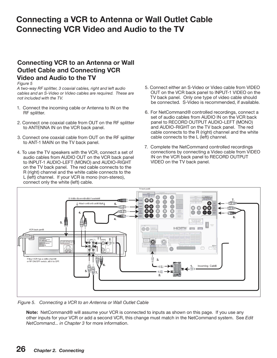 Mitsubishi Electronics WD-52527 manual Connecting a VCR to an Antenna or Wall Outlet Cable 