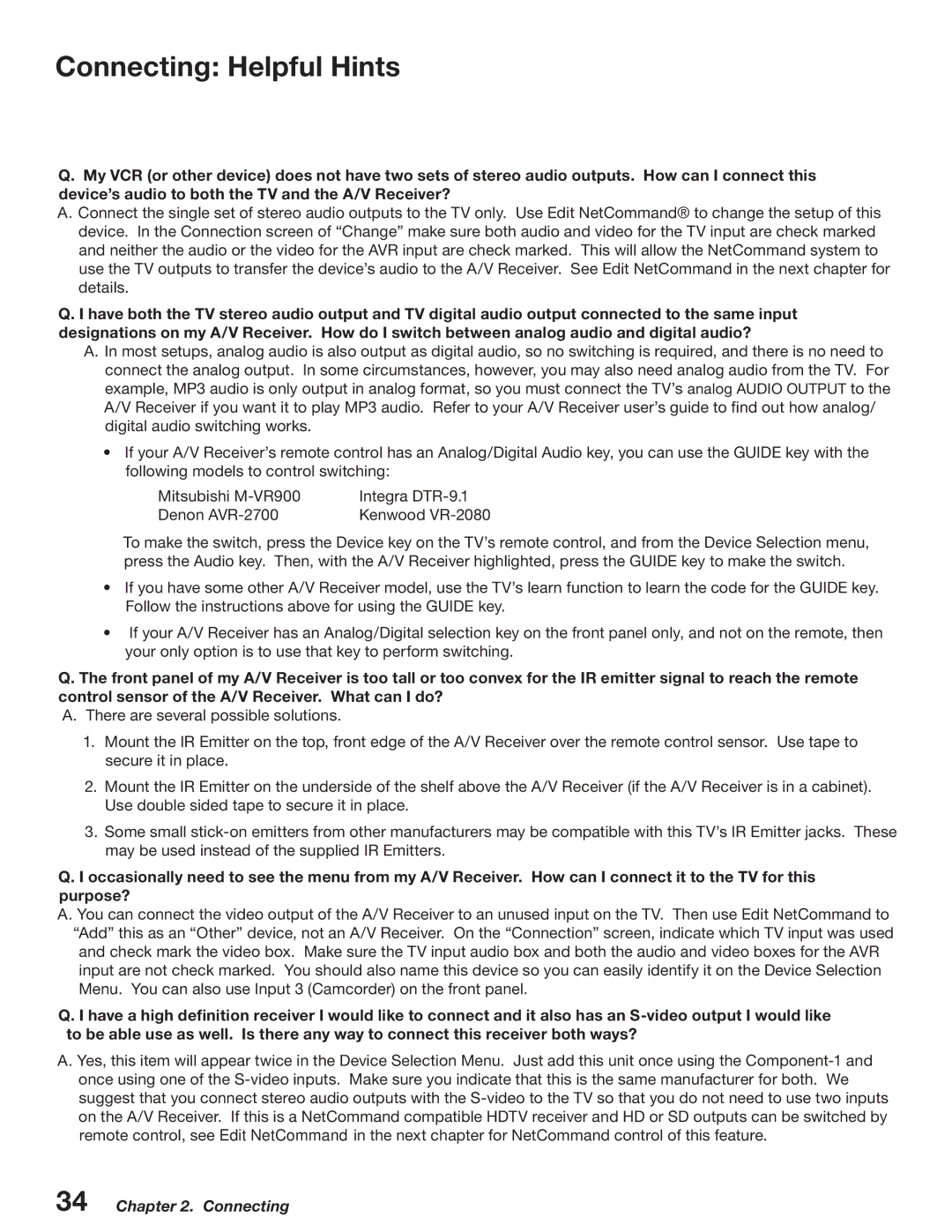 Mitsubishi Electronics WD-52527 manual Connecting Helpful Hints 