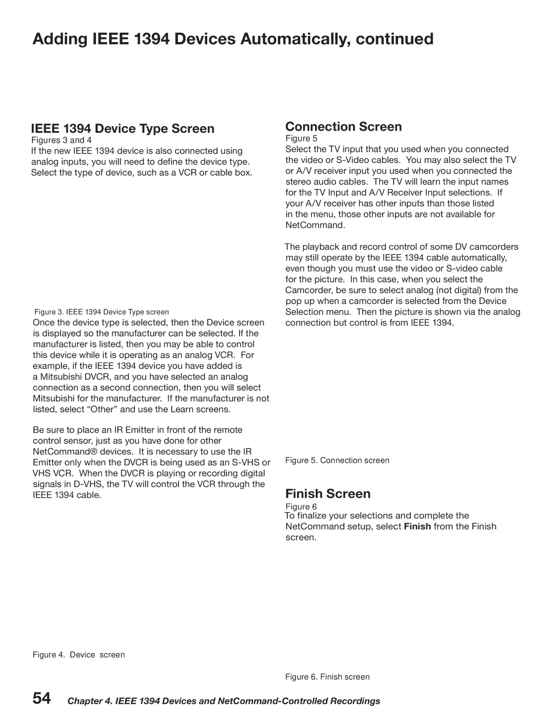 Mitsubishi Electronics WD-52527 manual Ieee 1394 Device Type Screen, Connection Screen 