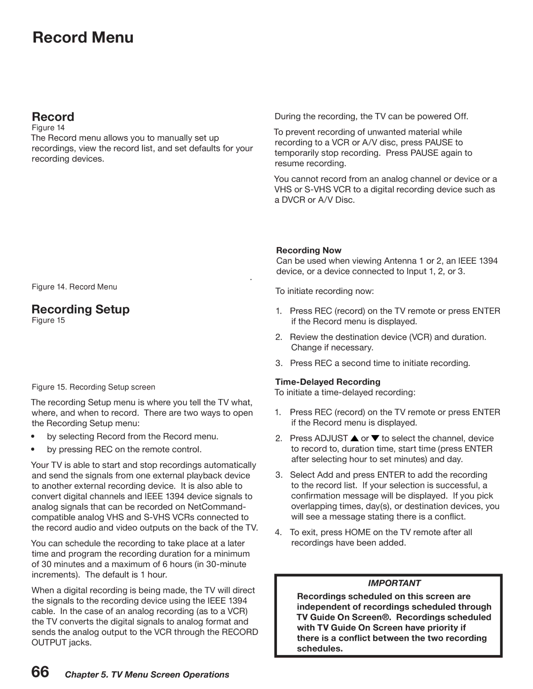 Mitsubishi Electronics WD-52527 manual Record Menu, Recording Now, Time-Delayed Recording 