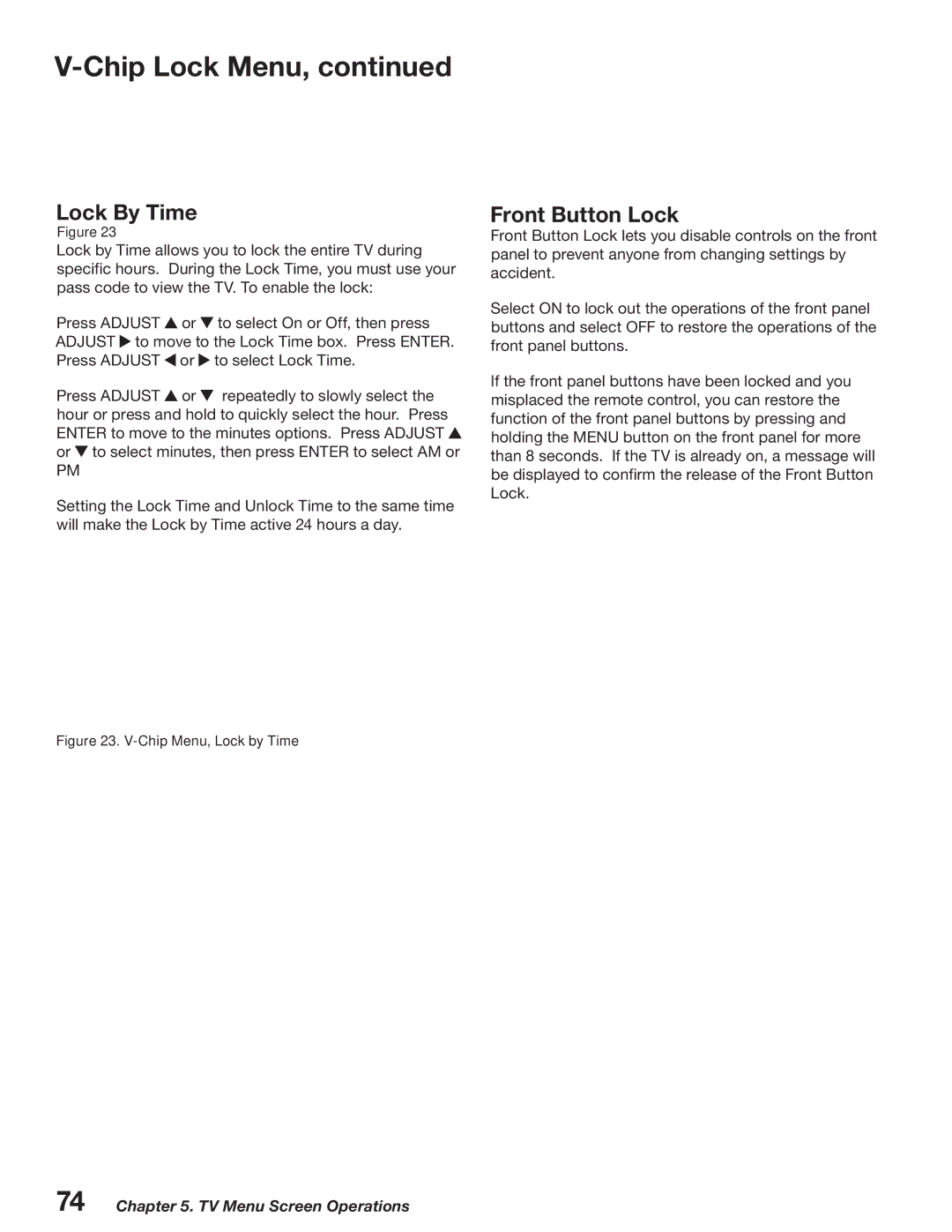 Mitsubishi Electronics WD-52527 manual Chip Lock Menu, Lock By Time, Front Button Lock 