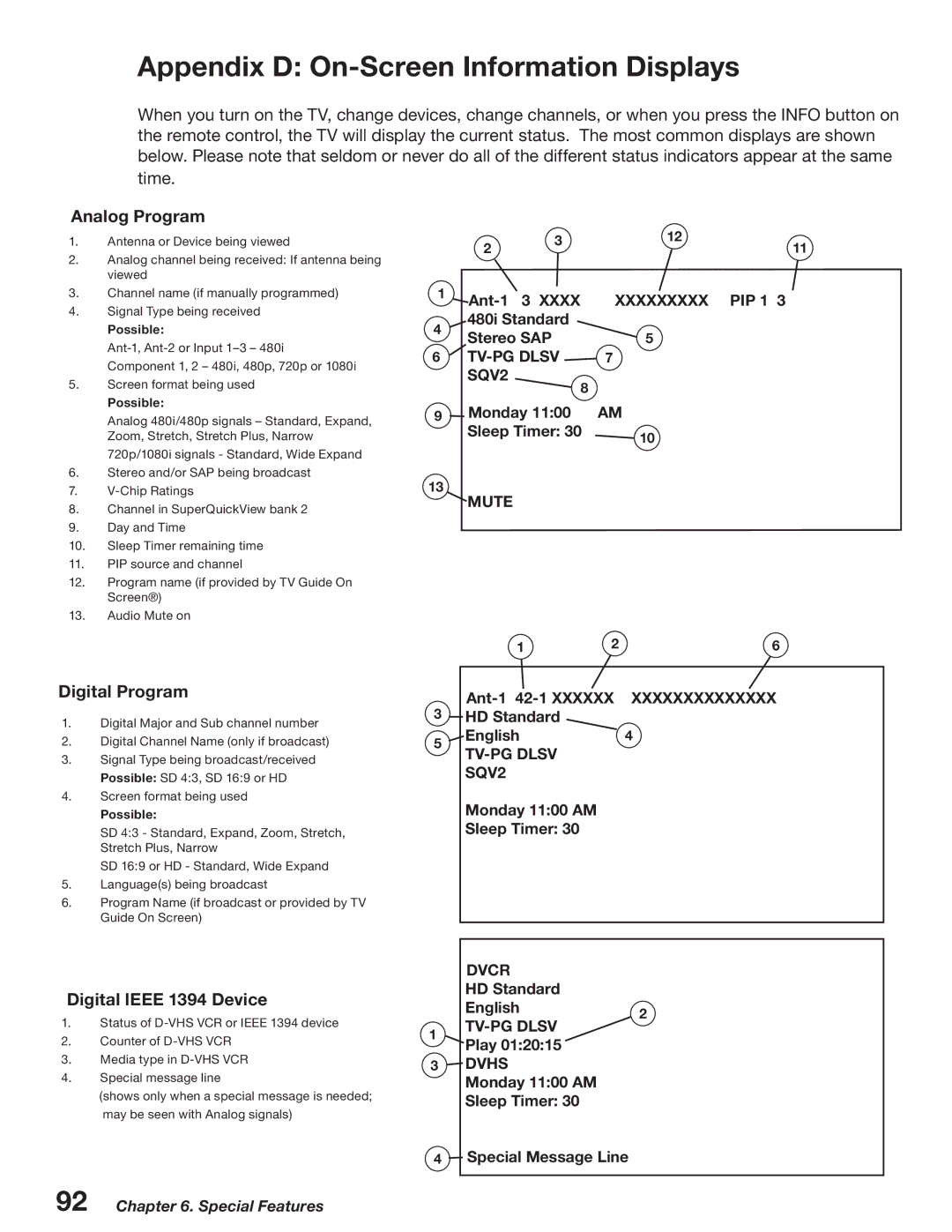 Mitsubishi Electronics WD-52527 manual Appendix D On-Screen Information Displays 