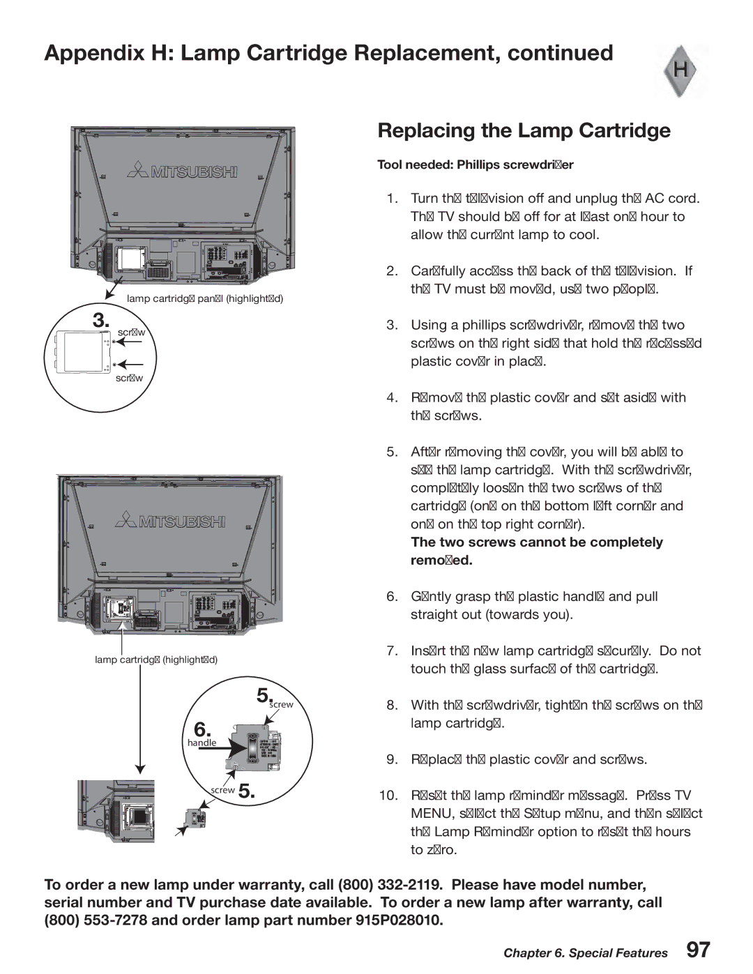 Mitsubishi Electronics WD-52527 manual 3FQMBDJOHUIF-BNQ$BSUSJEHF 