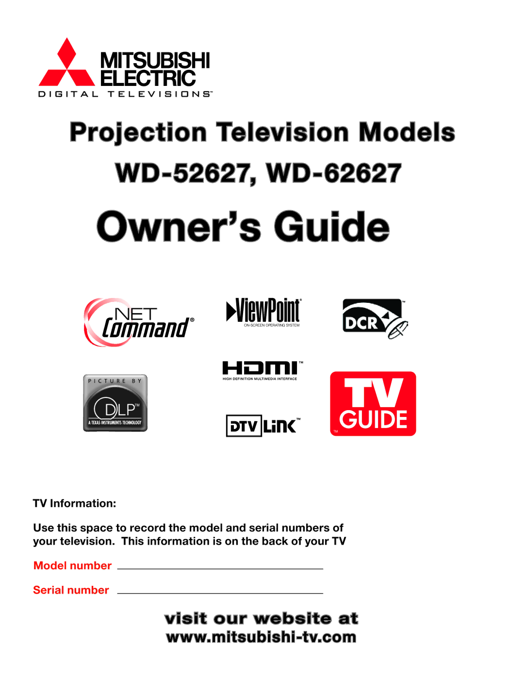 Mitsubishi Electronics WD-62627, WD-52627 manual Owner’s Guide 