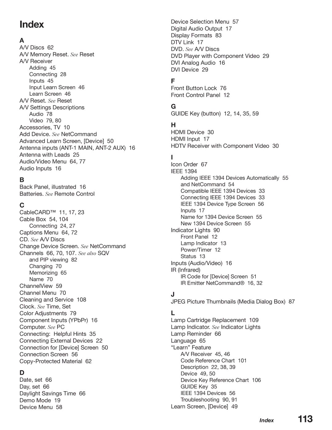 Mitsubishi Electronics WD-62627, WD-52627 manual Index 