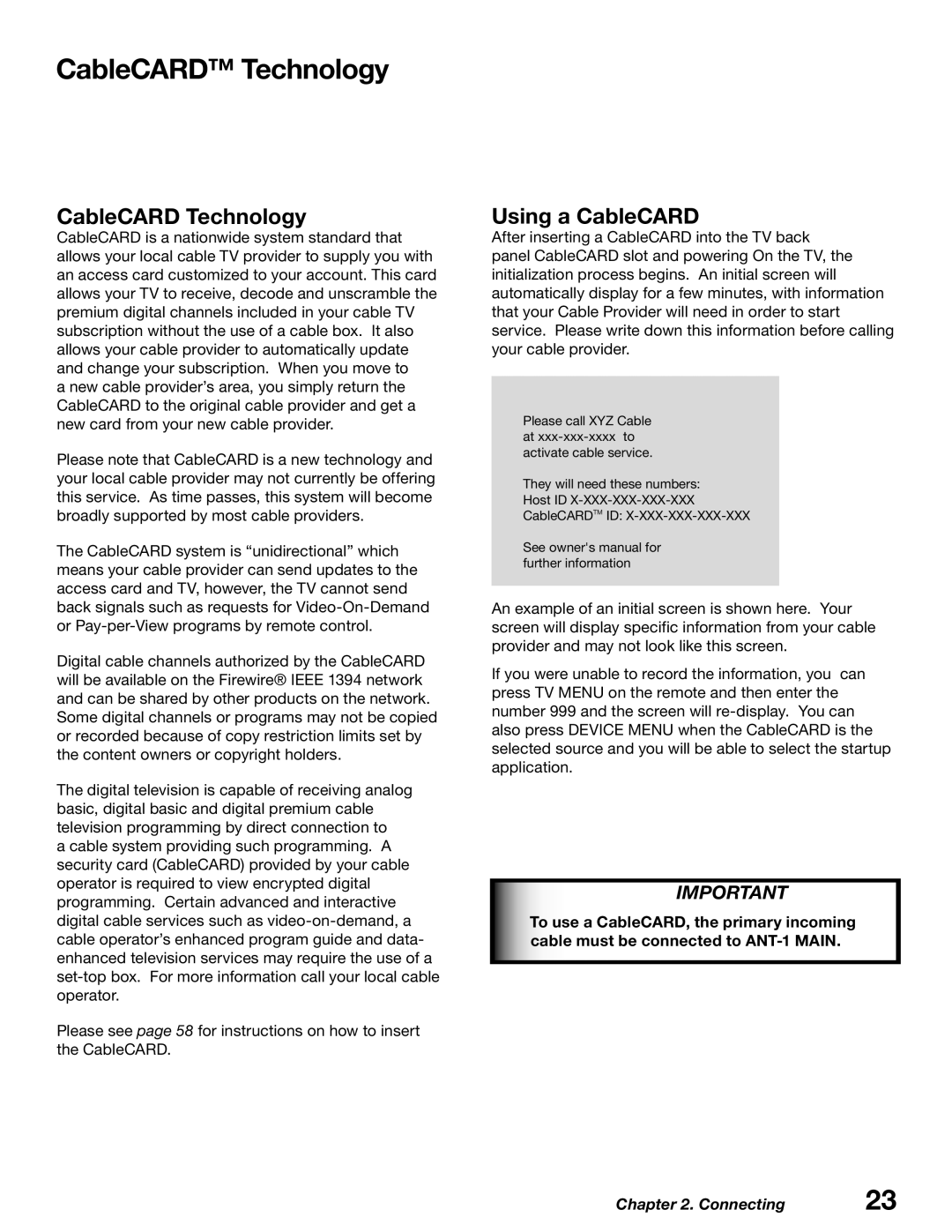 Mitsubishi Electronics WD-62627, WD-52627 manual CableCARD Technology, Using a CableCARD 