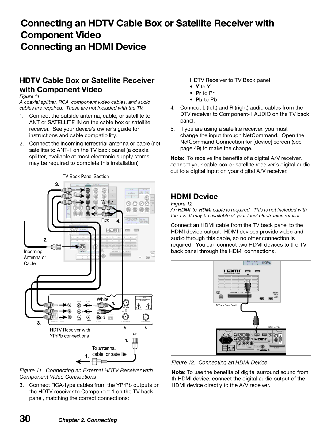 Mitsubishi Electronics WD-52627, WD-62627 manual Hdtv Cable Box or Satellite Receiver with Component Video, Hdmi Device 