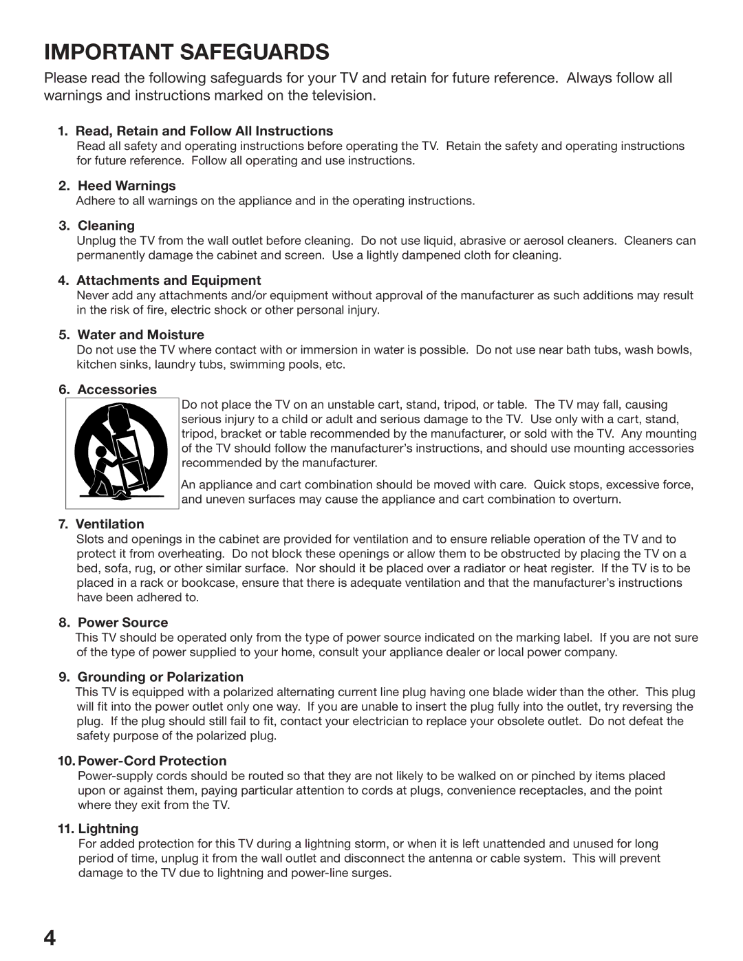 Mitsubishi Electronics WD-52627, WD-62627 manual Important Safeguards 