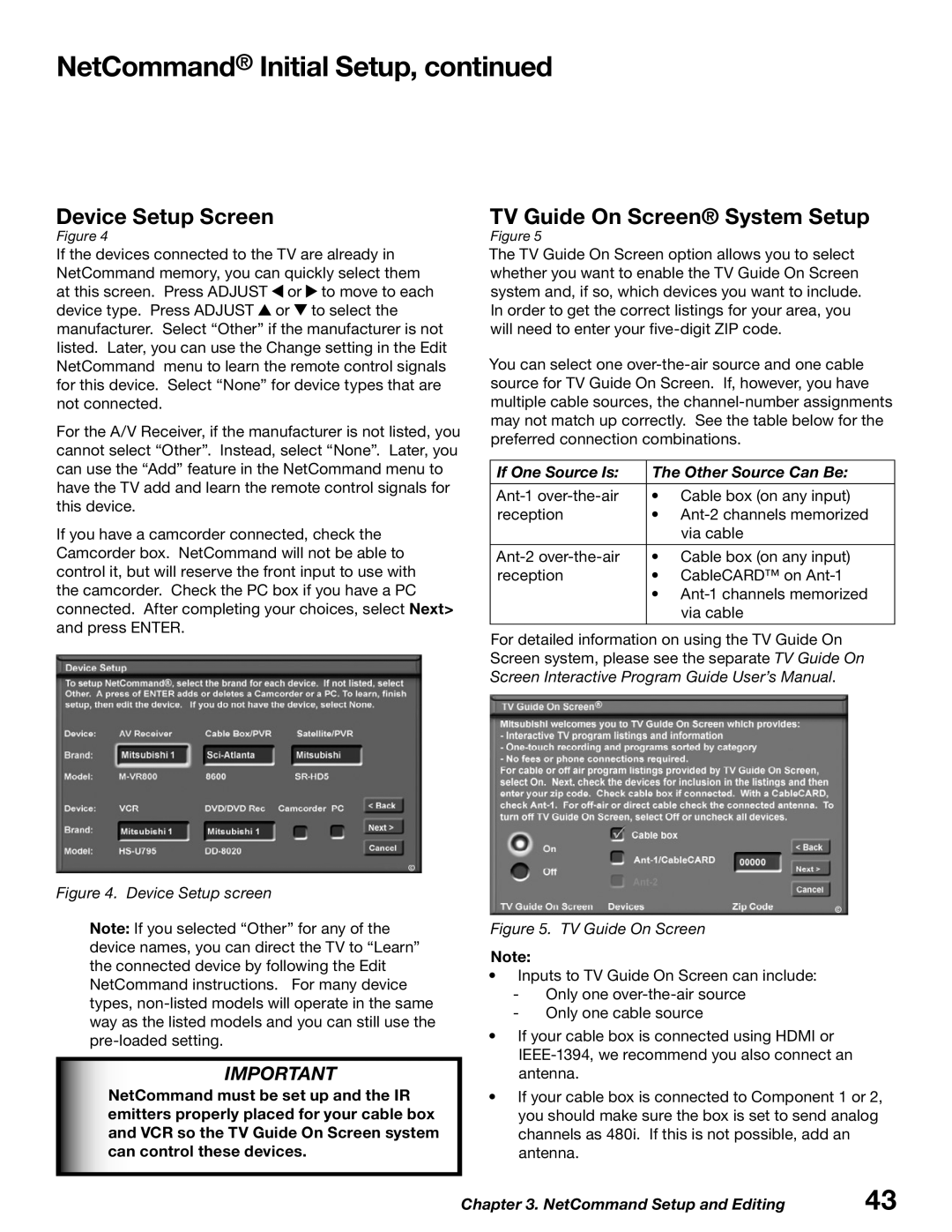 Mitsubishi Electronics WD-62627, WD-52627 manual Device Setup Screen 