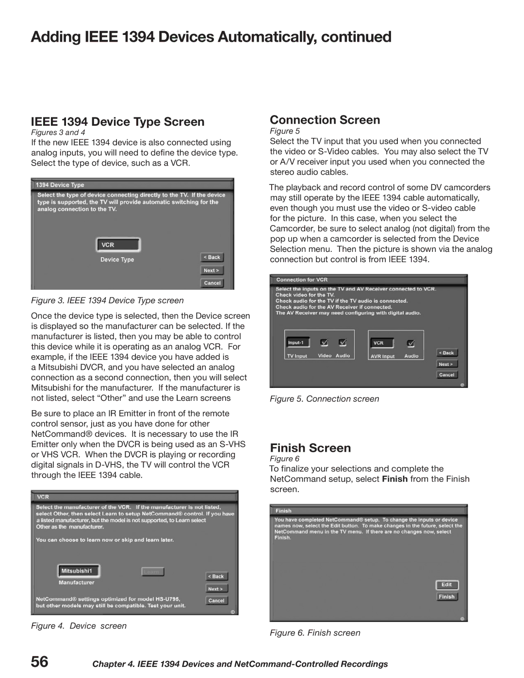 Mitsubishi Electronics WD-52627, WD-62627 manual Ieee 1394 Device Type Screen, Connection Screen 