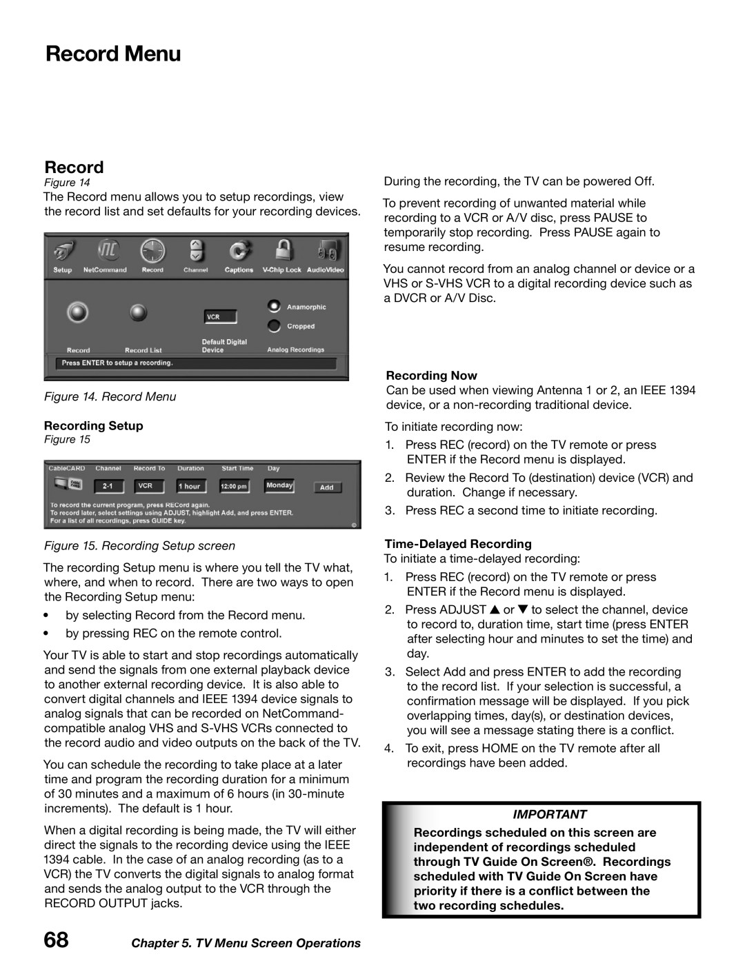 Mitsubishi Electronics WD-52627, WD-62627 manual Record Menu, Recording Setup, Recording Now, Time-Delayed Recording 