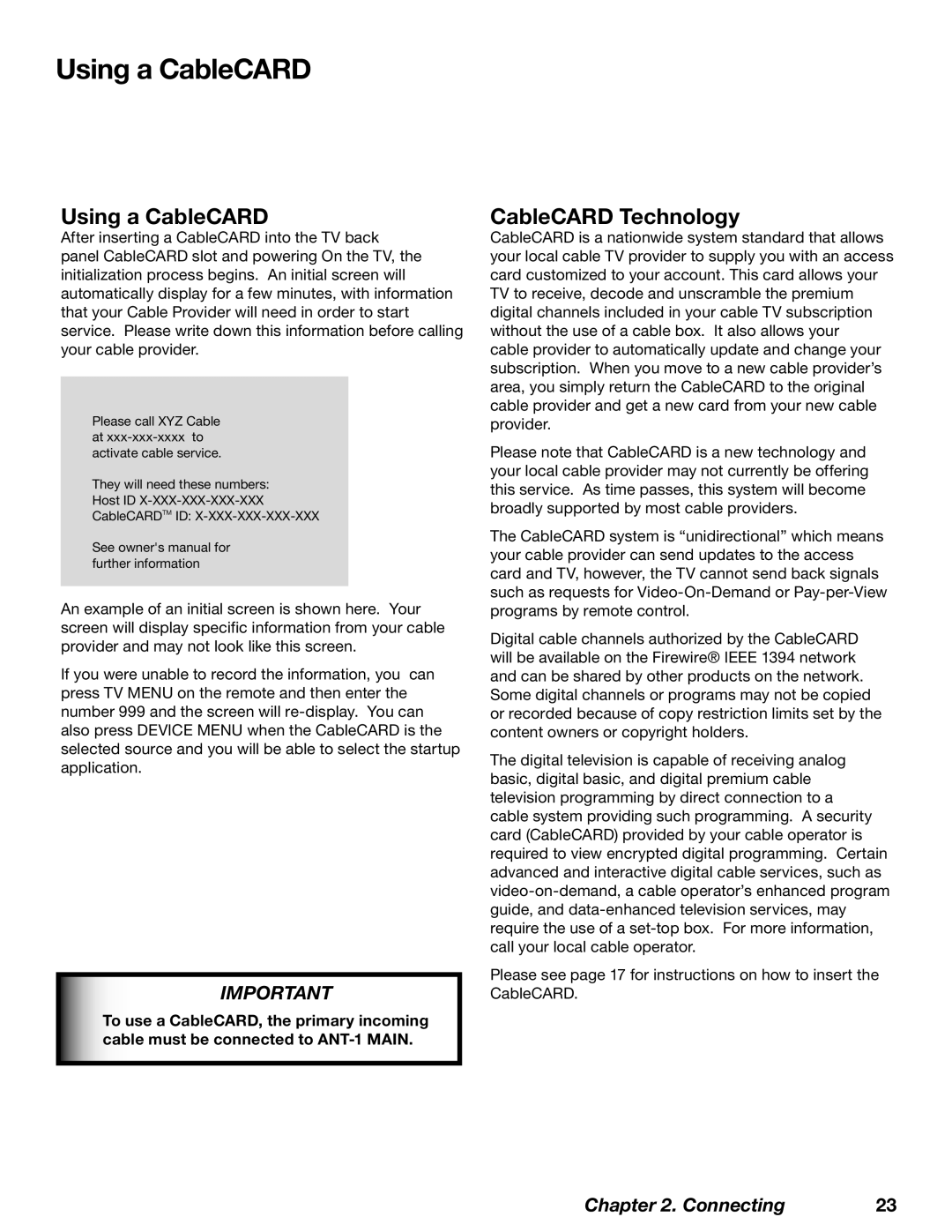 Mitsubishi Electronics WD-62628, WD-52628, WD-73727 manual Using a CableCARD, CableCARD Technology 