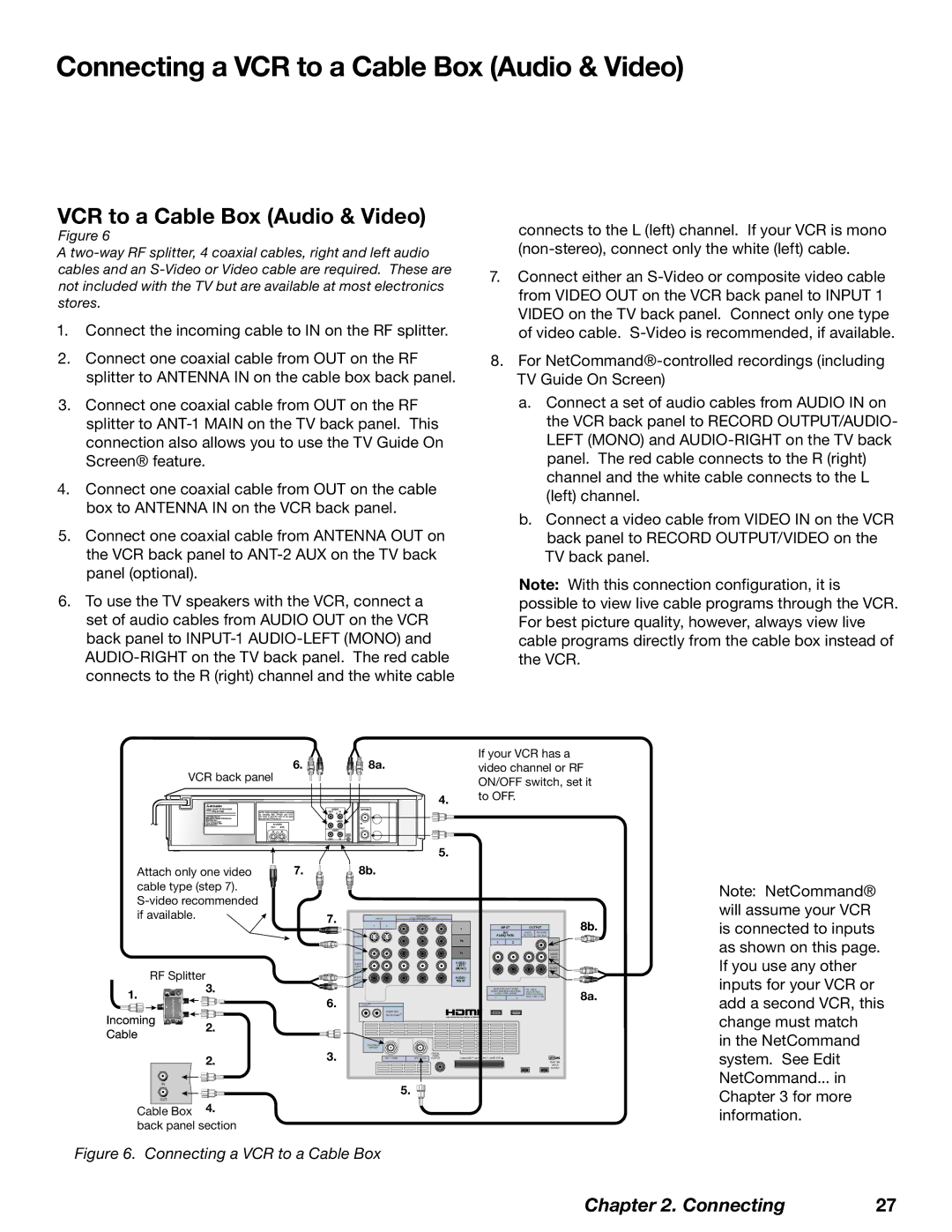 Mitsubishi Electronics WD-52628, WD-73727, WD-62628 manual Connecting a VCR to a Cable Box Audio & Video 