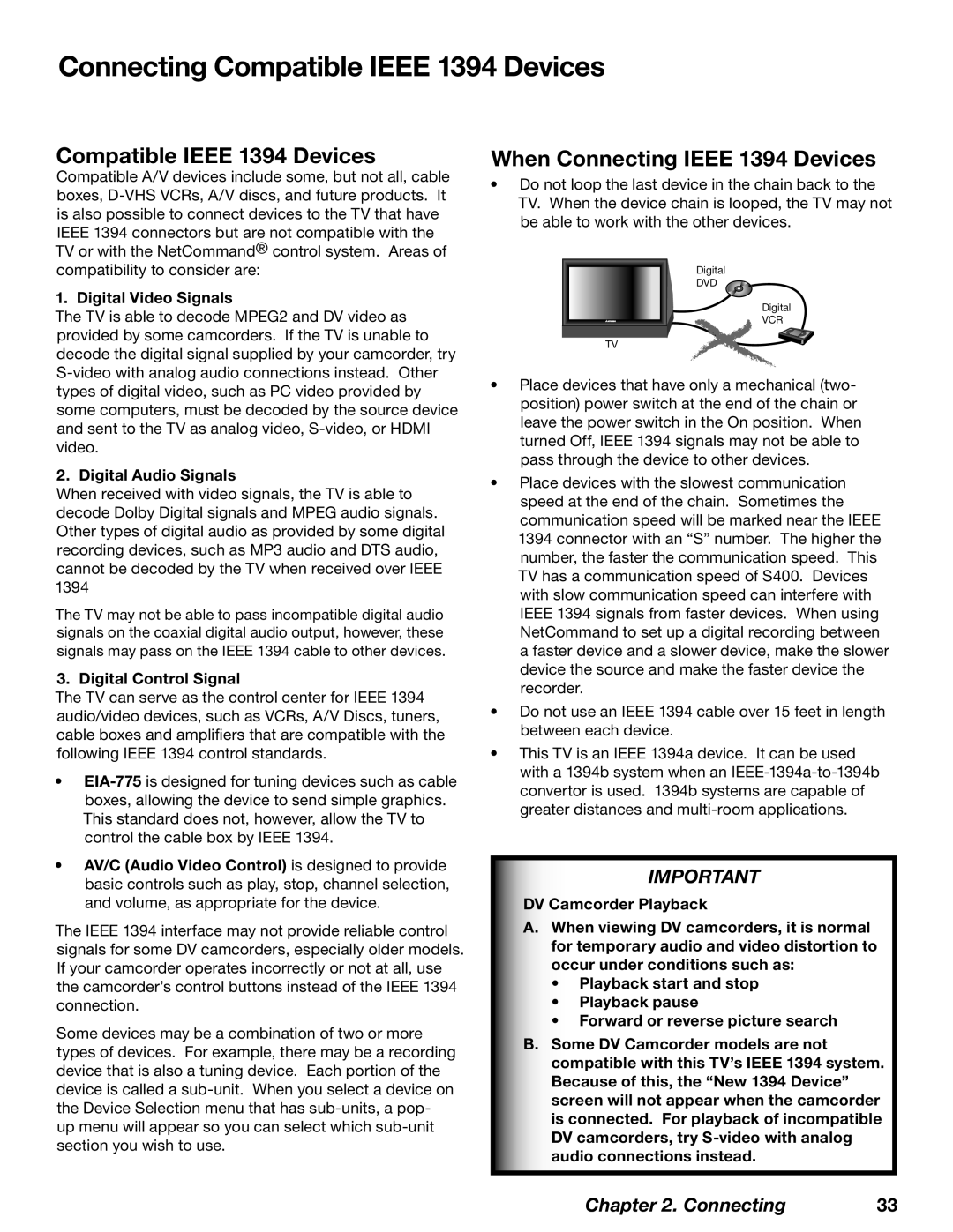 Mitsubishi Electronics WD-52628, WD-73727 manual Connecting Compatible Ieee 1394 Devices, When Connecting Ieee 1394 Devices 