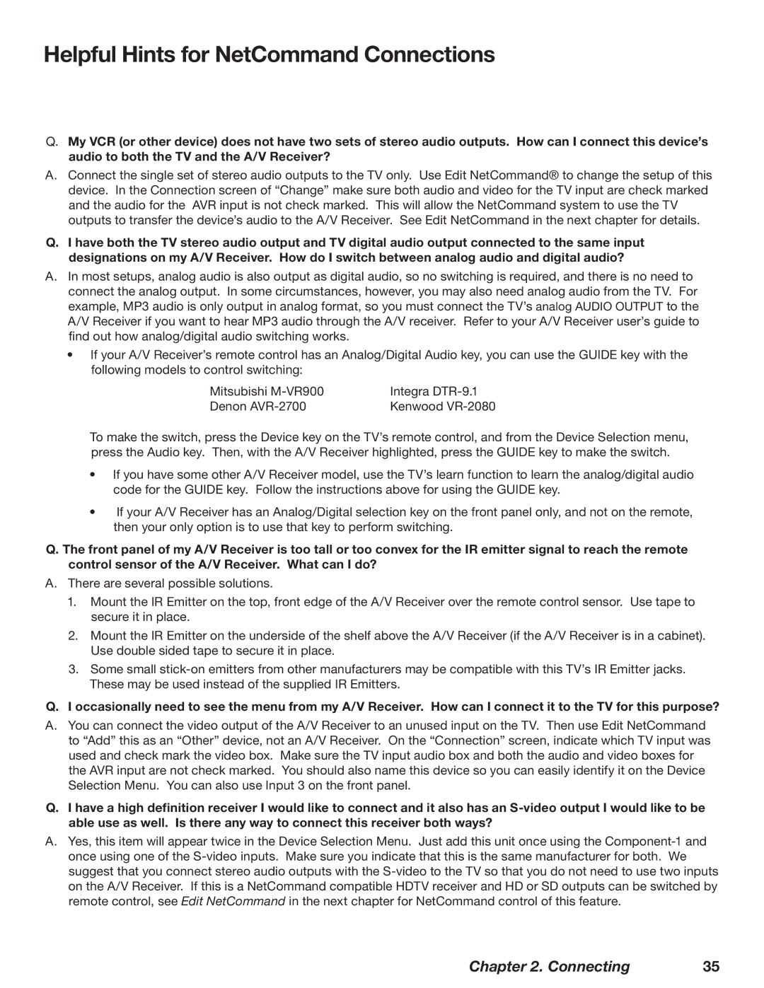 Mitsubishi Electronics WD-62628, WD-52628, WD-73727 manual Helpful Hints for NetCommand Connections 