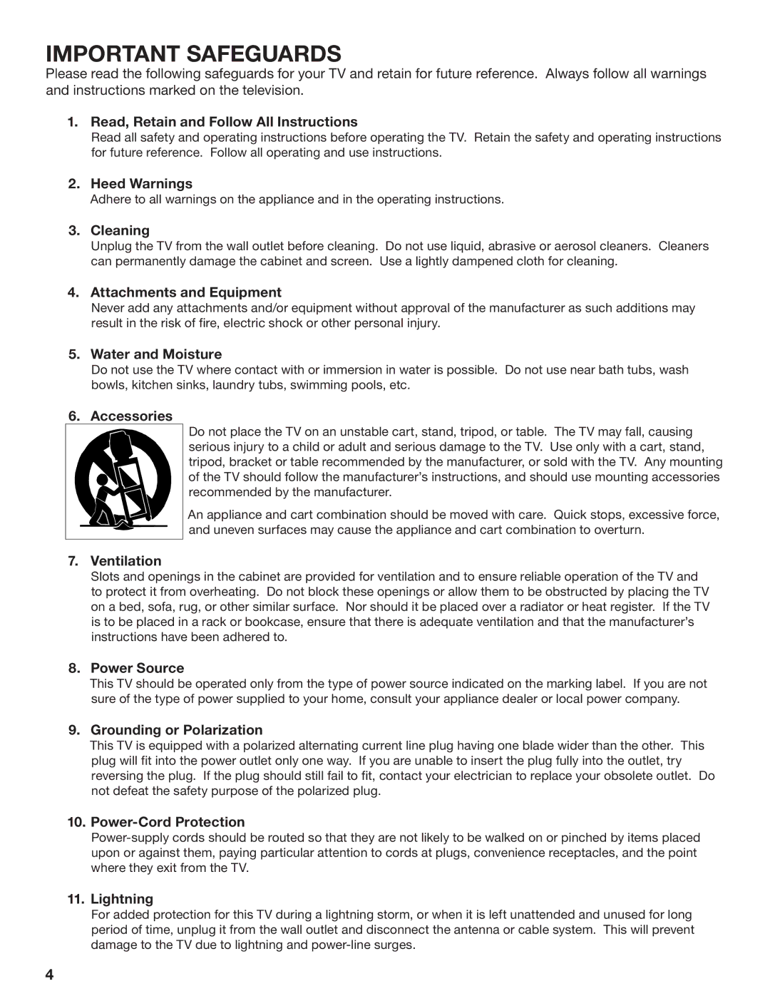 Mitsubishi Electronics WD-73727, WD-52628, WD-62628 manual Important Safeguards 