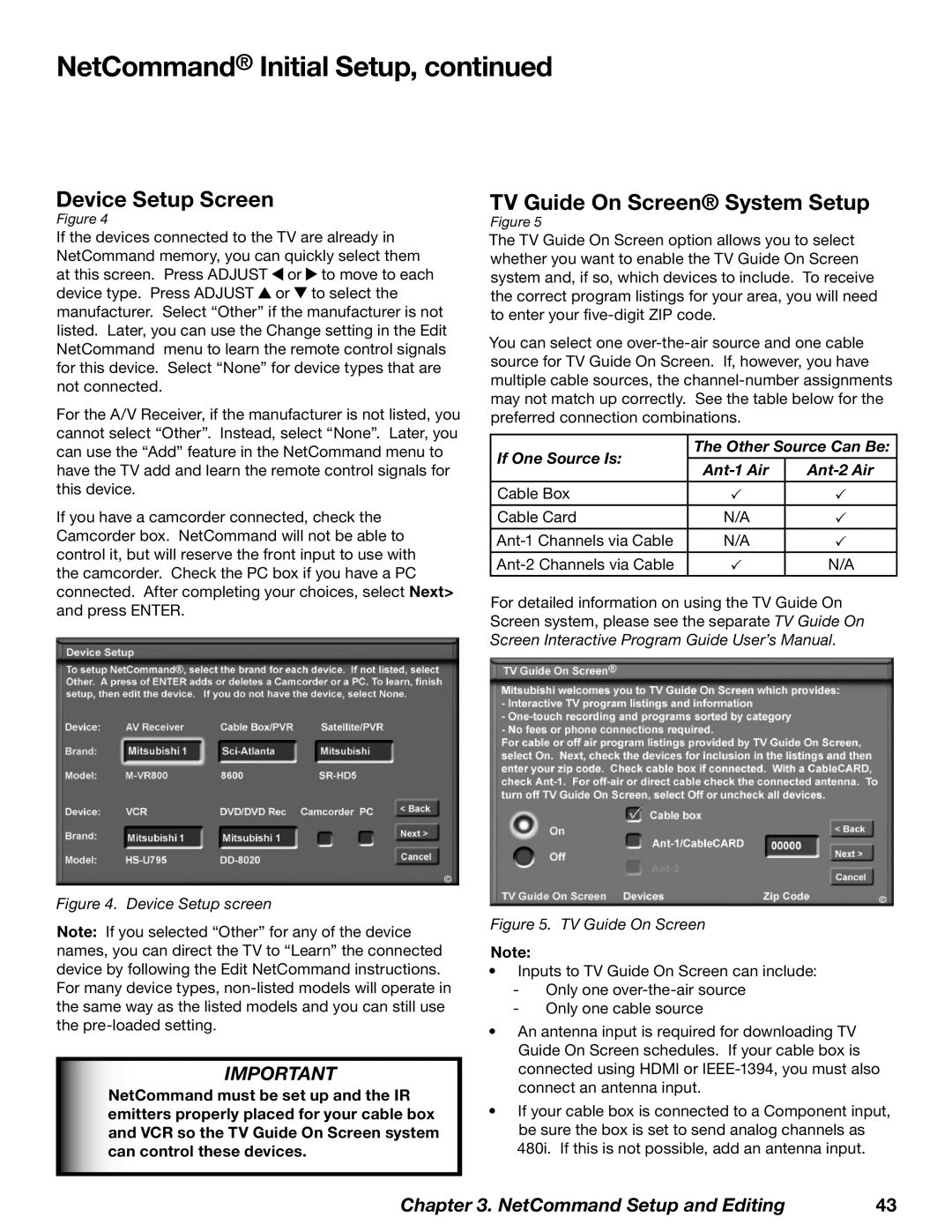 Mitsubishi Electronics WD-73727, WD-52628, WD-62628 manual Device Setup Screen, TV Guide On Screen System Setup 