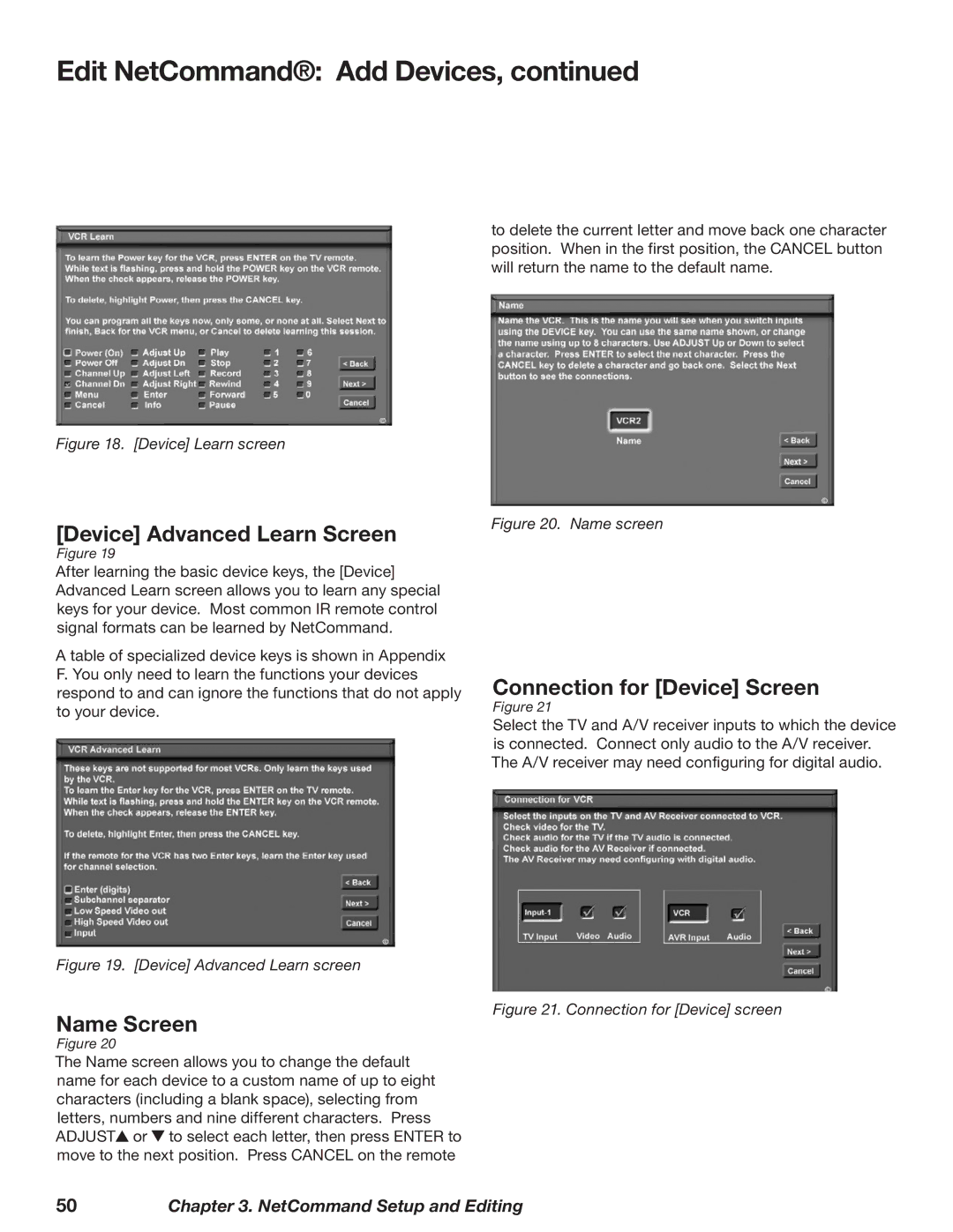 Mitsubishi Electronics WD-62628, WD-52628, WD-73727 manual Device Advanced Learn Screen, Connection for Device Screen 