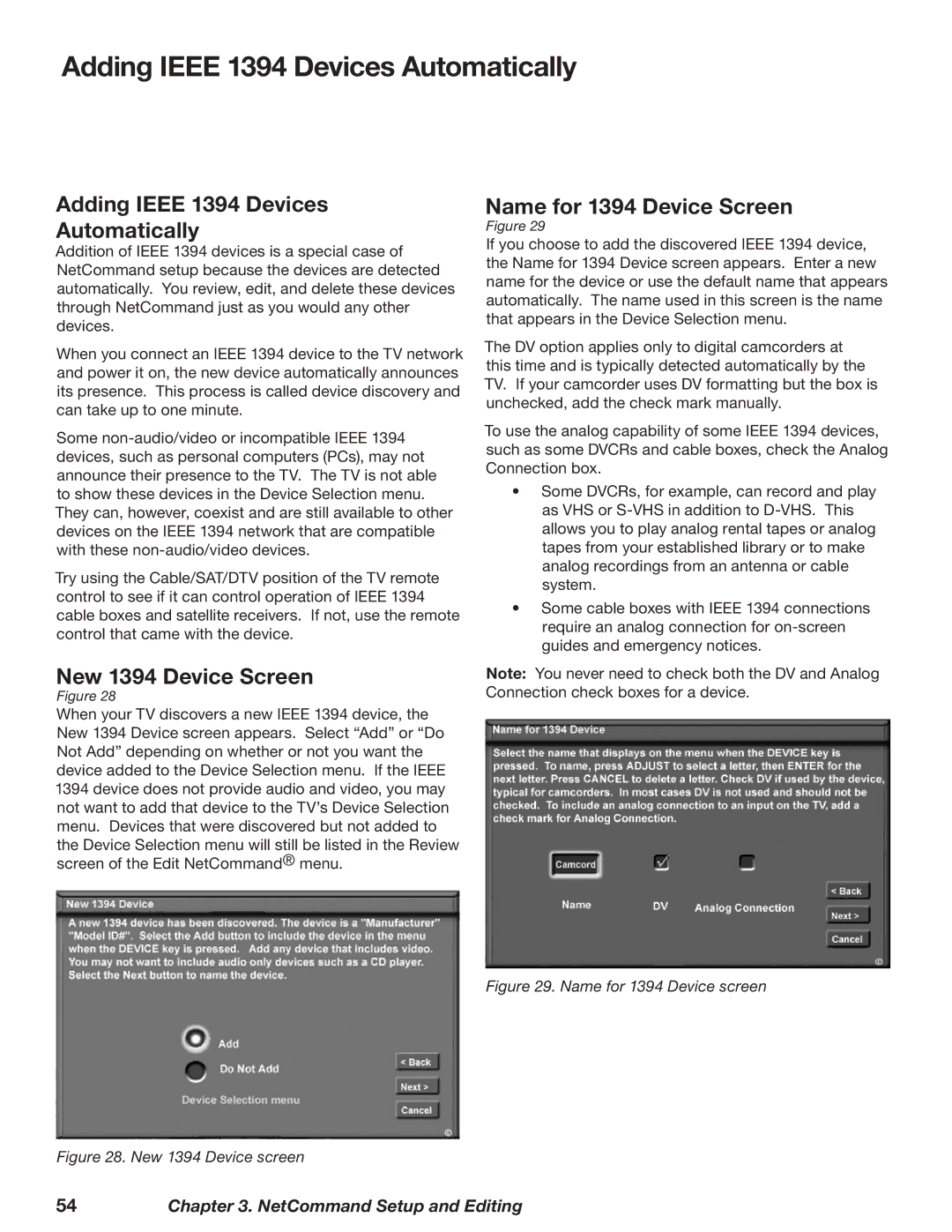 Mitsubishi Electronics WD-52628, WD-73727, WD-62628 manual Adding Ieee 1394 Devices Automatically, New 1394 Device Screen 