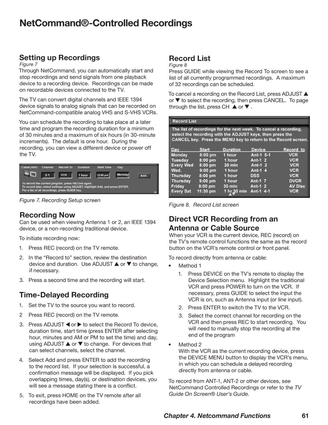 Mitsubishi Electronics WD-73727, WD-52628, WD-62628 manual NetCommand-Controlled Recordings 