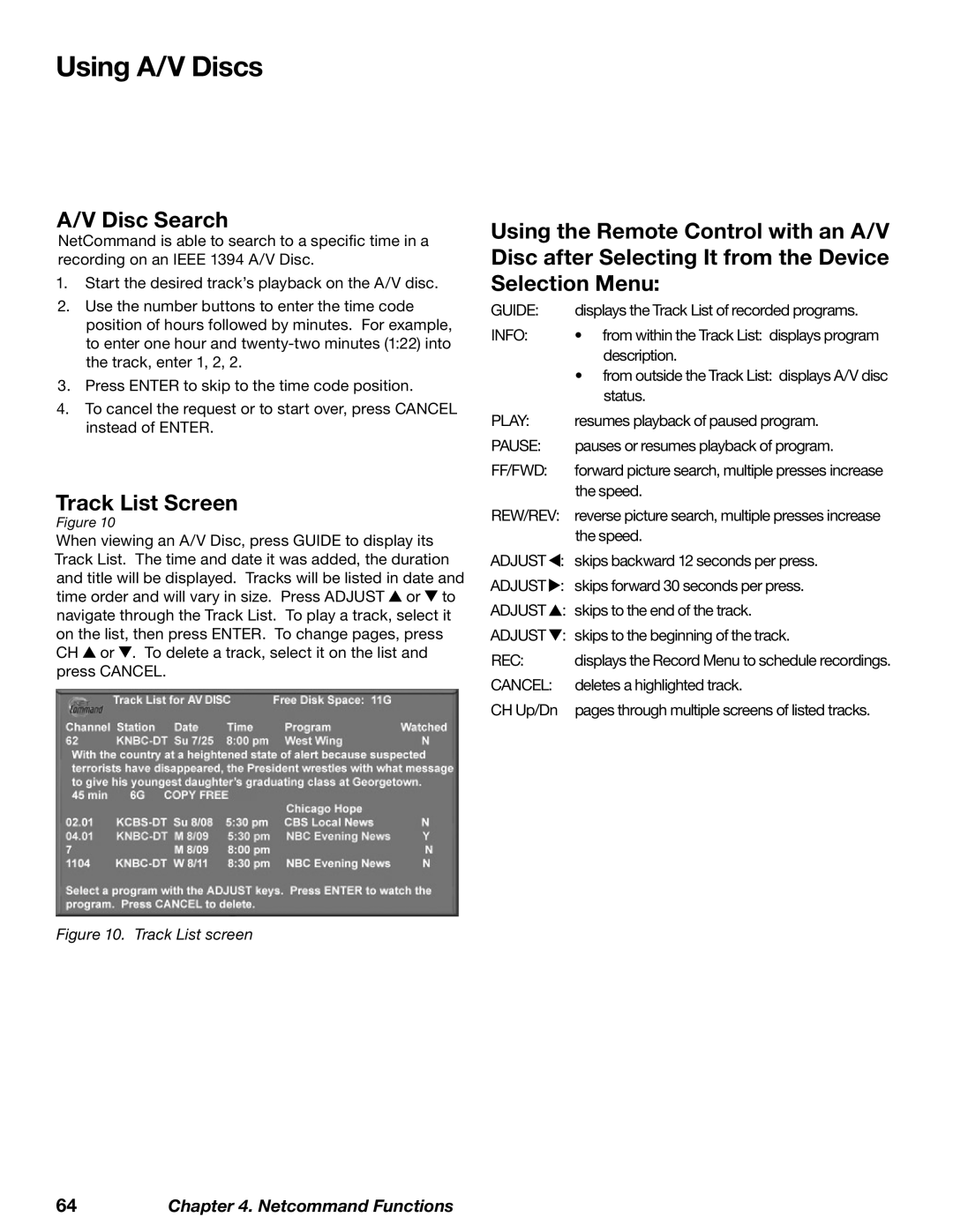 Mitsubishi Electronics WD-73727, WD-52628, WD-62628 manual Using A/V Discs, Disc Search, Track List Screen 