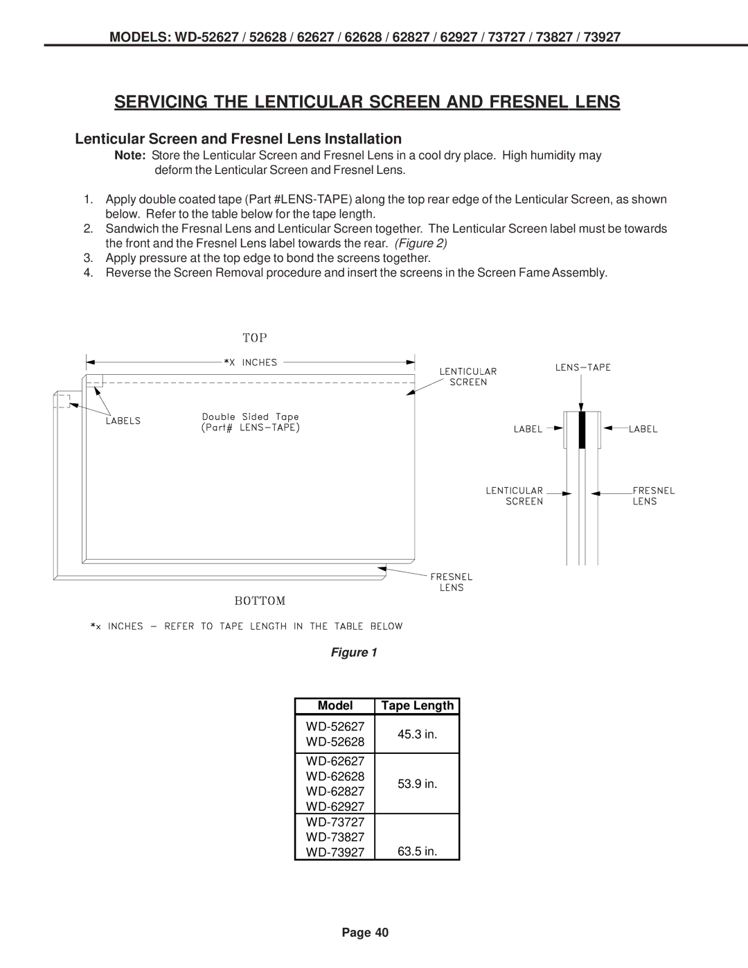 Mitsubishi Electronics WD-52628, WD-73727, WD-62827, WD-62627, WD-62628 Lenticular Screen and Fresnel Lens Installation 