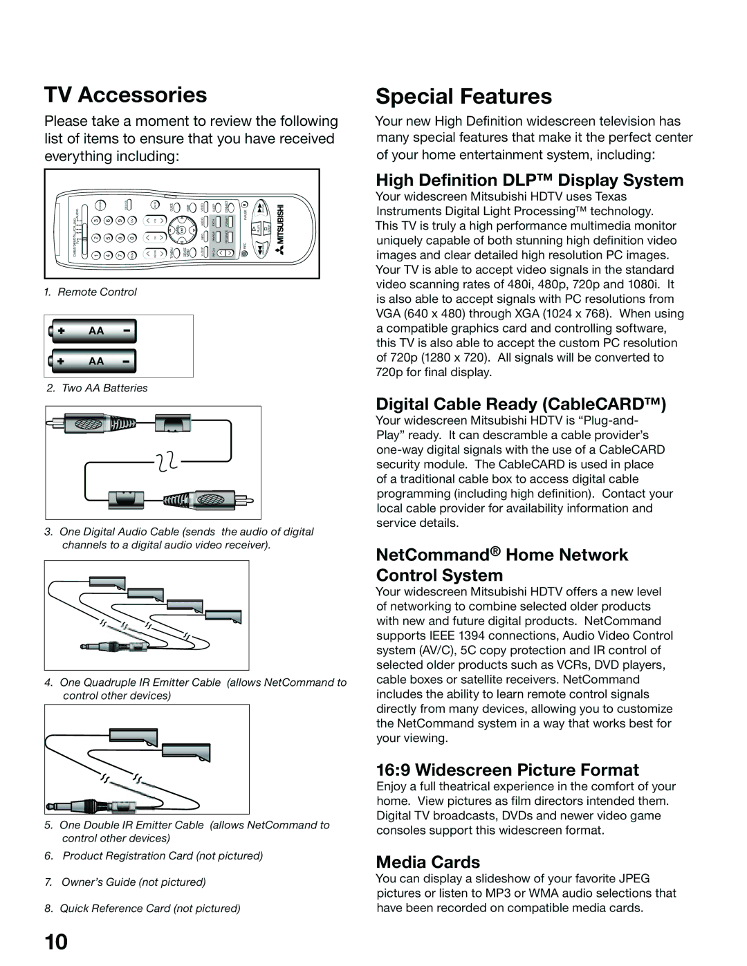 Mitsubishi Electronics WD-52725, WD-62525, WD-52525, WD-62725 manual TV Accessories, Special Features 