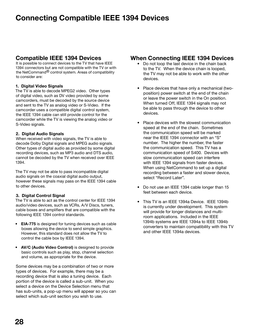 Mitsubishi Electronics WD-62725, WD-52525 manual Connecting Compatible Ieee 1394 Devices, When Connecting Ieee 1394 Devices 