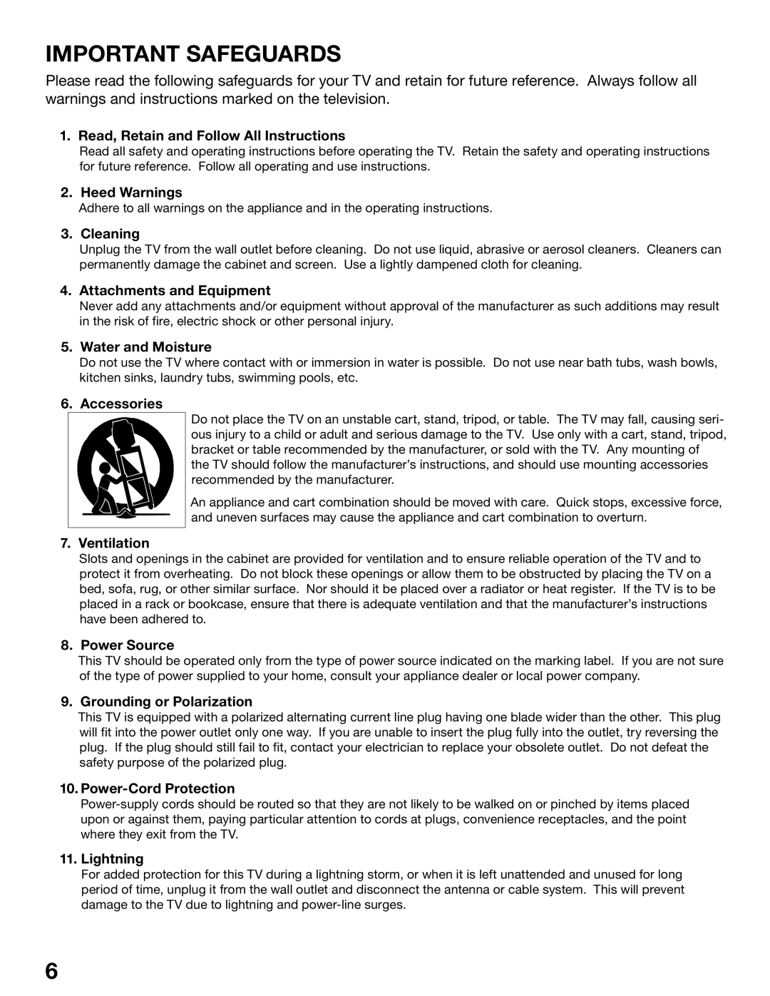 Mitsubishi Electronics WD-52725, WD-62525, WD-52525, WD-62725 manual Important Safeguards 