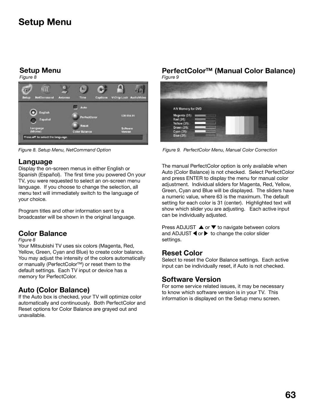 Mitsubishi Electronics WD-52725, WD-62525, WD-52525, WD-62725 manual Setup Menu 