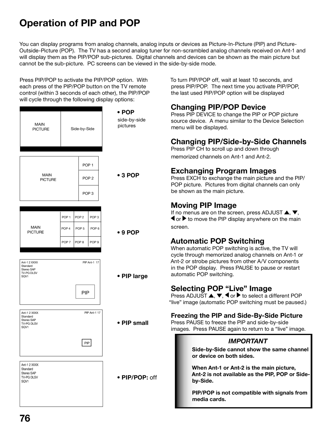 Mitsubishi Electronics WD-52725, WD-62525, WD-52525, WD-62725 manual Operation of PIP and POP 