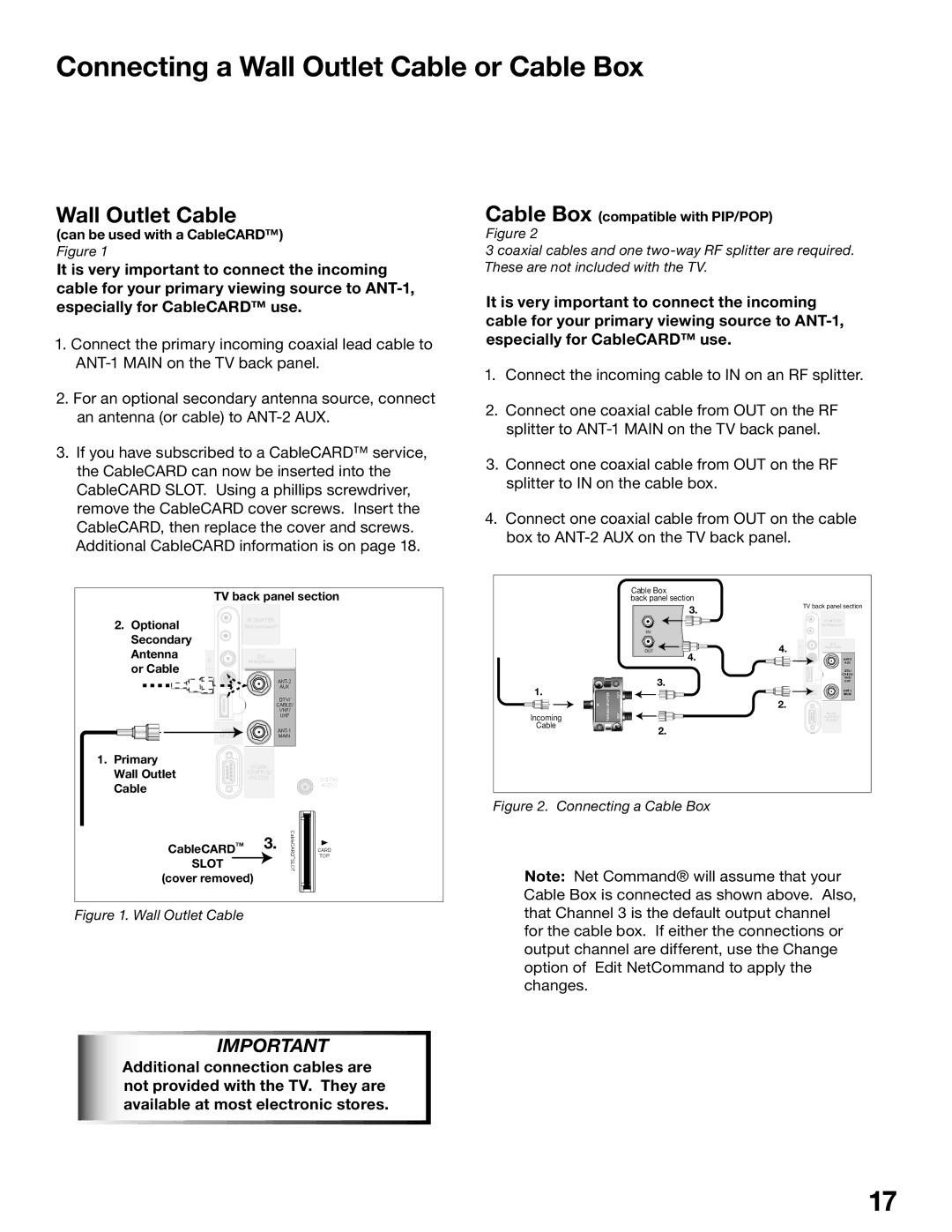 Mitsubishi Electronics WD-62525, WD-52725 manual Connecting a Wall Outlet Cable or Cable Box 