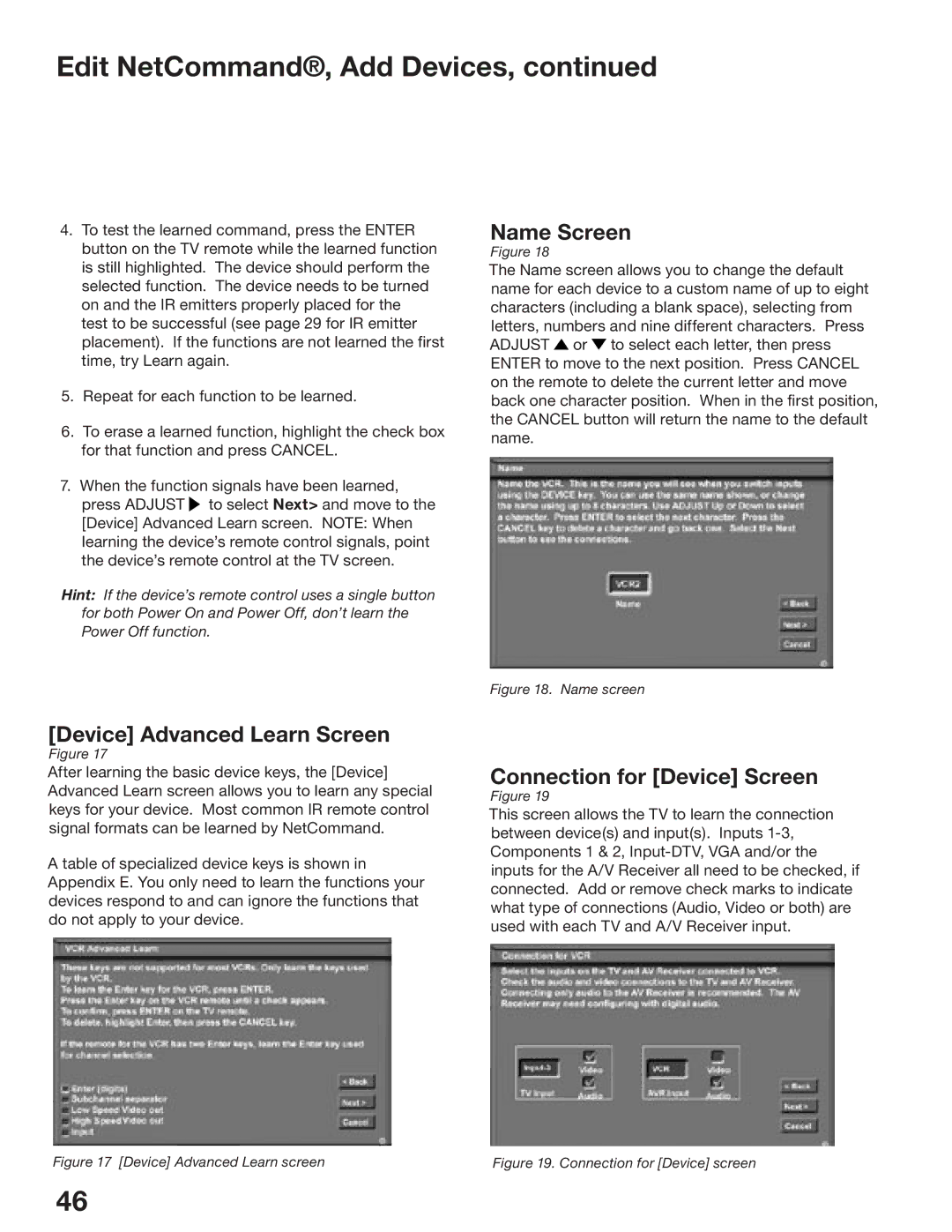 Mitsubishi Electronics WD-52825, WD-62825 manual Device Advanced Learn Screen, Connection for Device Screen 