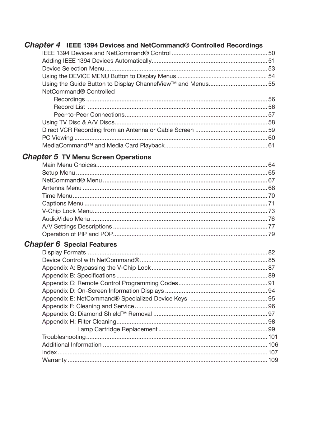 Mitsubishi Electronics WD-62825 manual Ieee 1394 Devices and NetCommand Controlled Recordings, TV Menu Screen Operations 