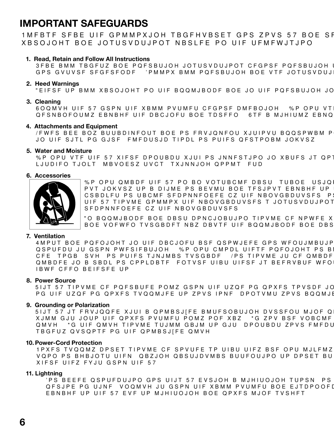 Mitsubishi Electronics WD-52825, WD-62825 manual Important Safeguards 