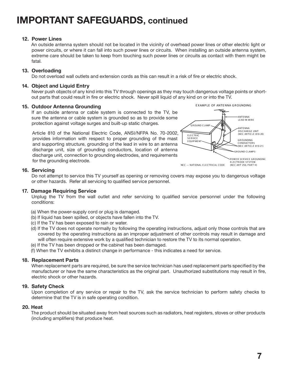 Mitsubishi Electronics WD-62825, WD-52825 manual Important Safeguards 