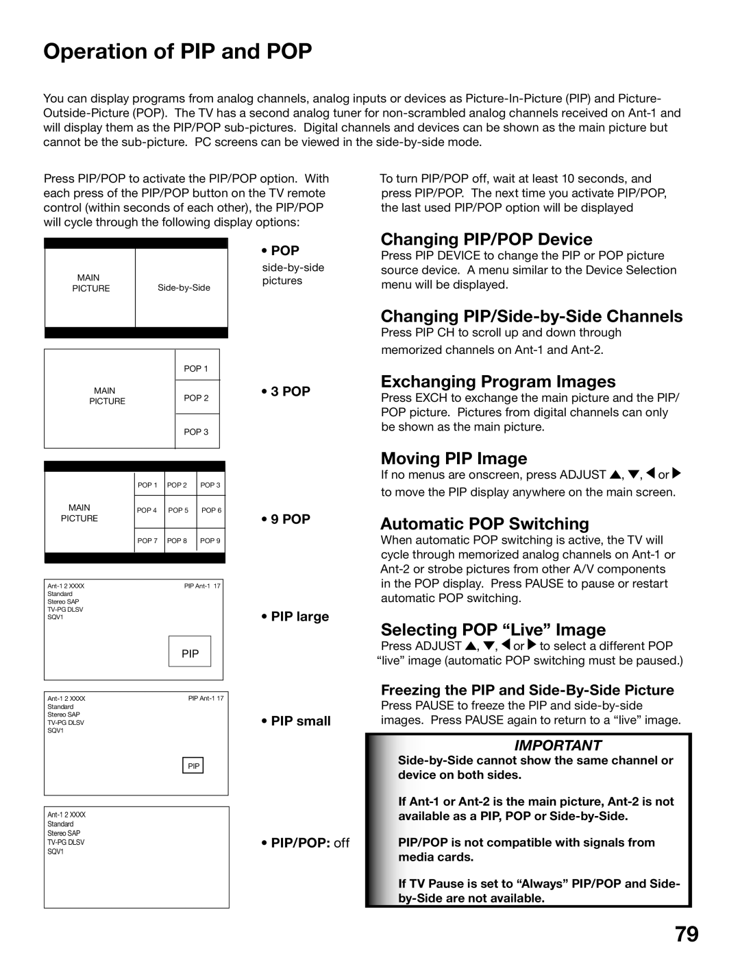 Mitsubishi Electronics WD-62825, WD-52825 manual Operation of PIP and POP 