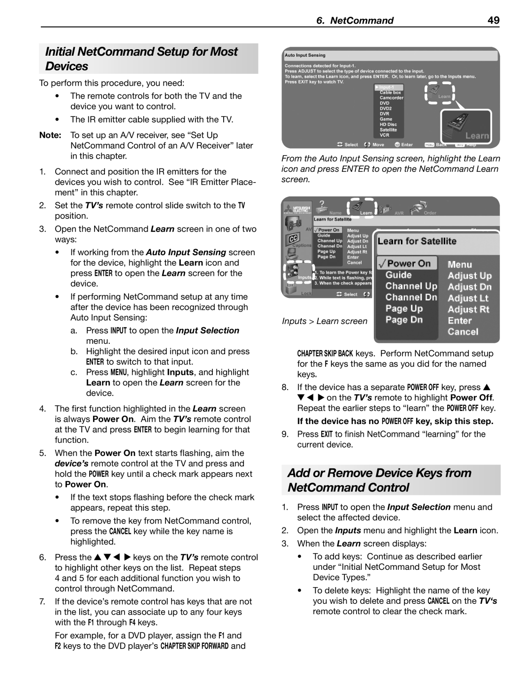 Mitsubishi Electronics WD-65733, WD-57734, WD-57733, WD-Y577, WD-73734, WD-65734 Initial NetCommand Setup for Most Devices 