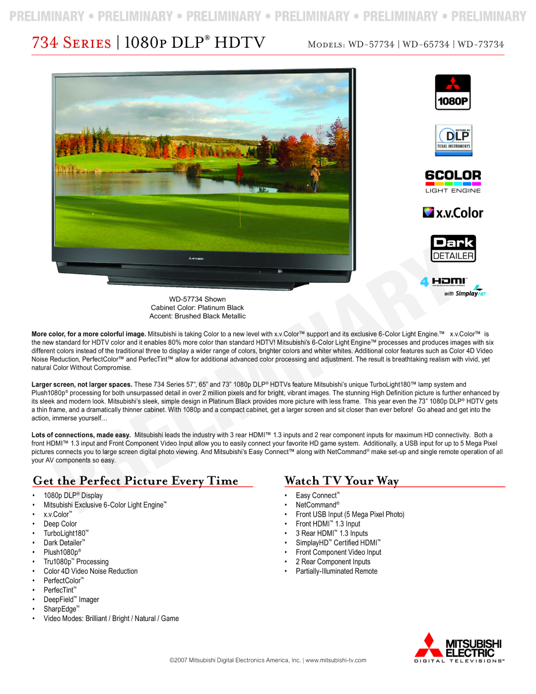 Mitsubishi Electronics WD-57734 manual Series 1080p DLP Hdtv, Watch TV Your Way 