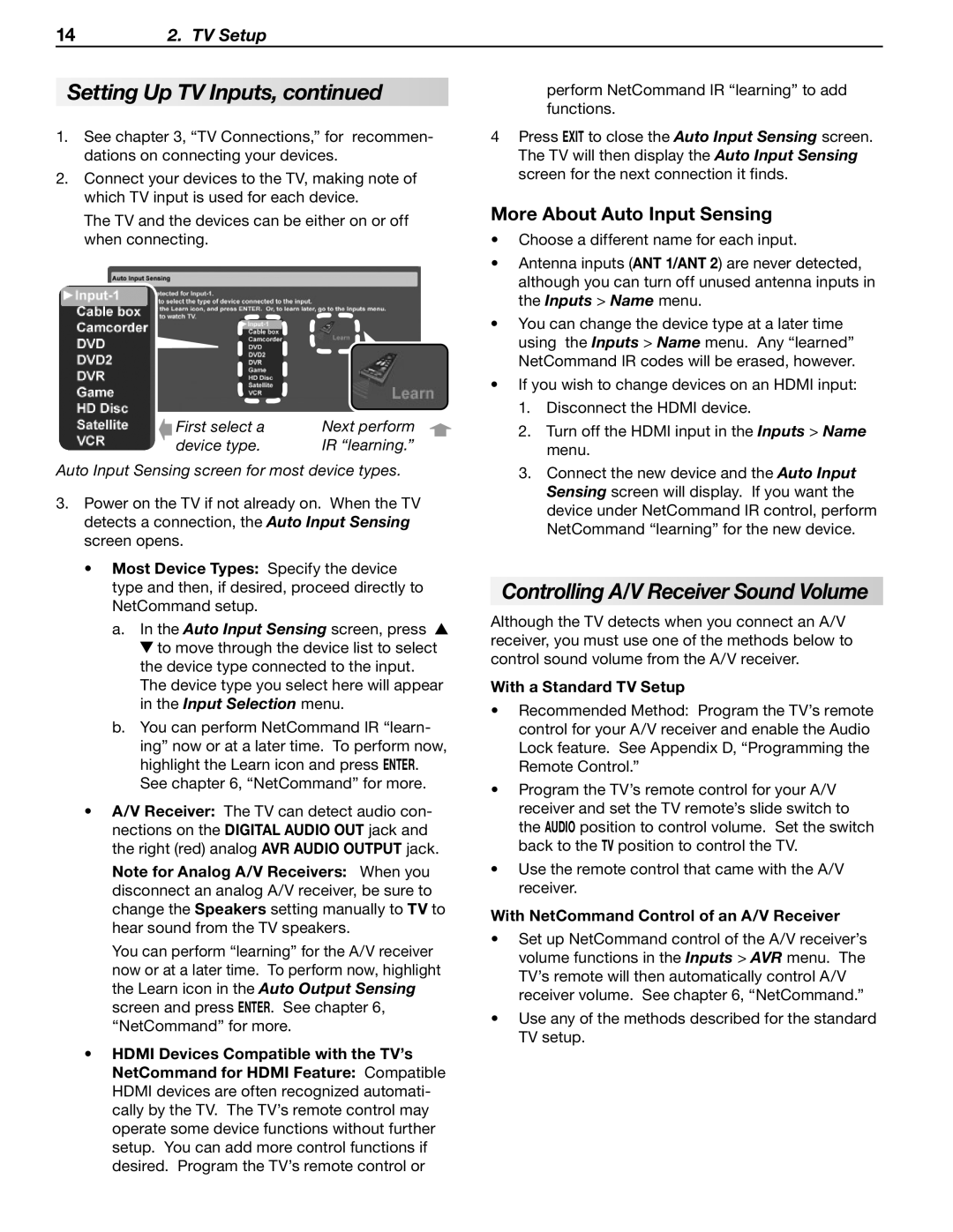 Mitsubishi Electronics WD-57833 manual Controlling A/V Receiver Sound Volume, More About Auto Input Sensing 