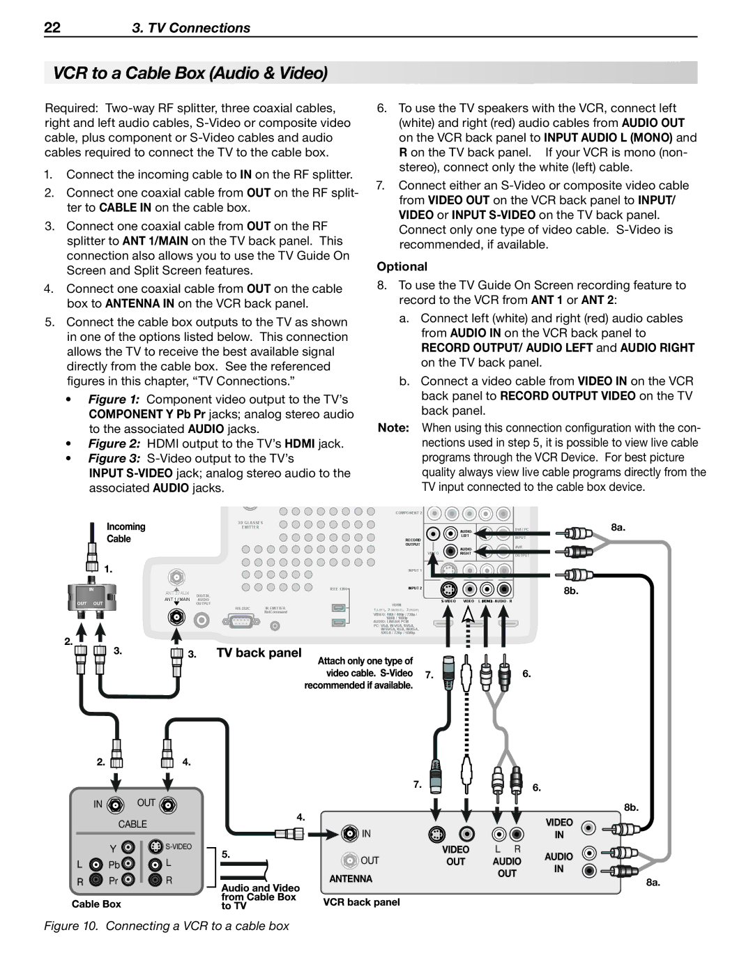 Mitsubishi Electronics WD-57833 manual VCR to a Cable Box Audio & Video, Connecting a VCR to a cable box 