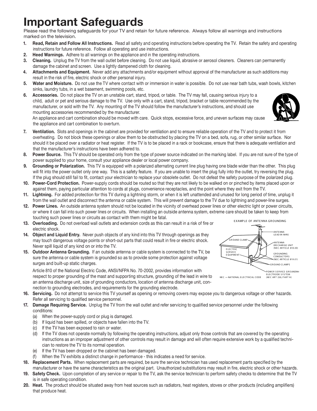 Mitsubishi Electronics WD-57833 manual Important Safeguards 