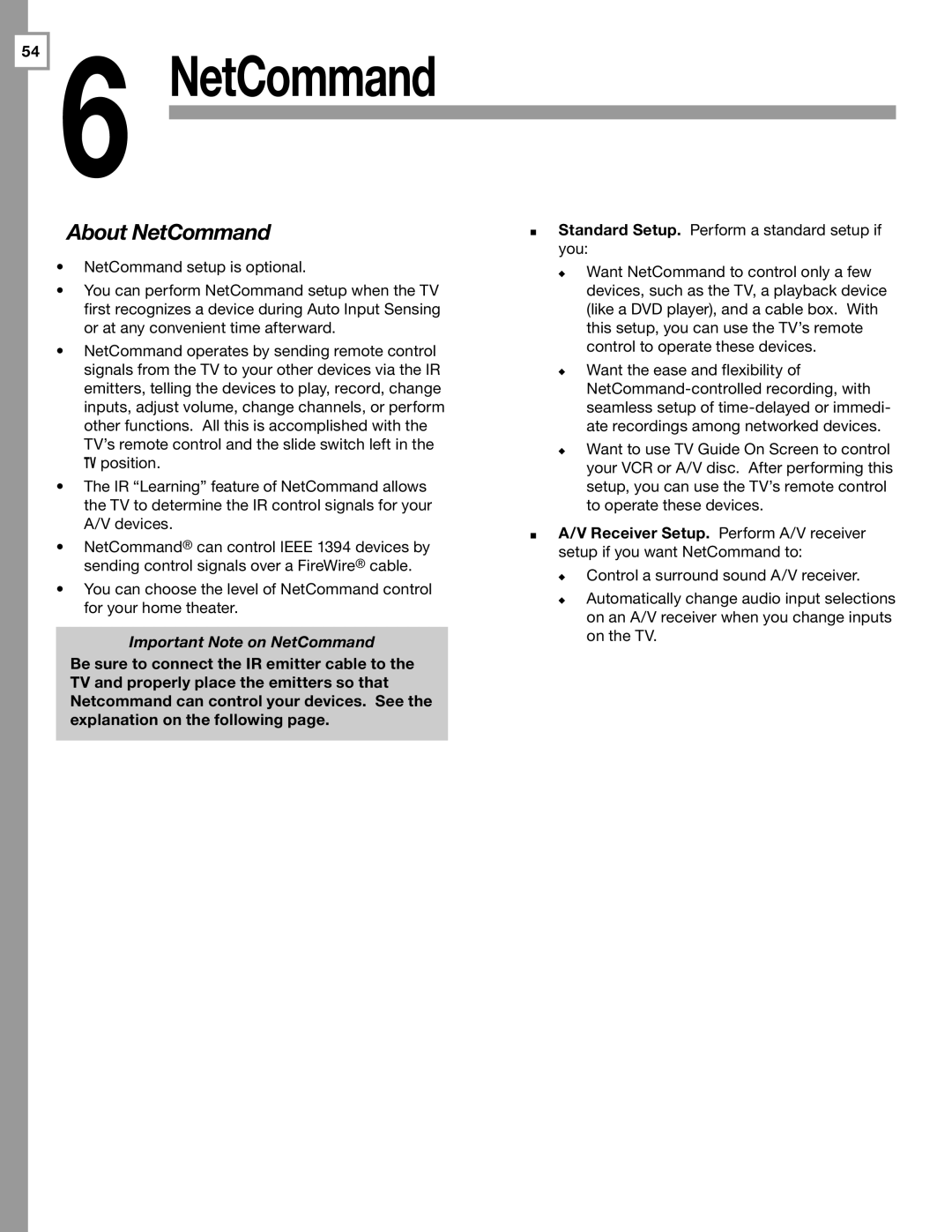 Mitsubishi Electronics WD-57833 manual About NetCommand, Important Note on NetCommand 