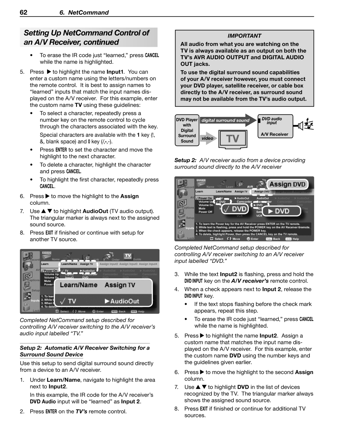 Mitsubishi Electronics WD-57833 manual 62 6. NetCommand 