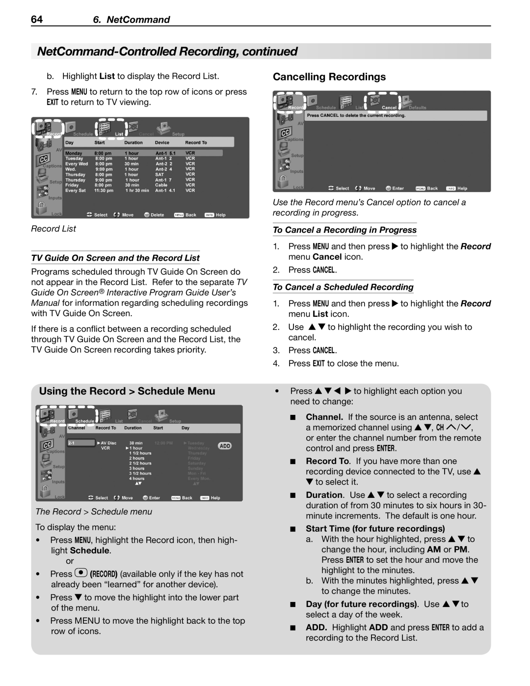 Mitsubishi Electronics WD-57833 Using the Record Schedule Menu, Cancelling Recordings, To Cancel a Recording in Progress 