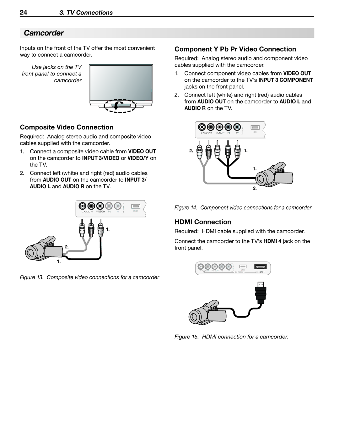 Mitsubishi Electronics WD-57833 Camcorder, Composite Video Connection, Component Y Pb Pr Video Connection, Hdmi Connection 